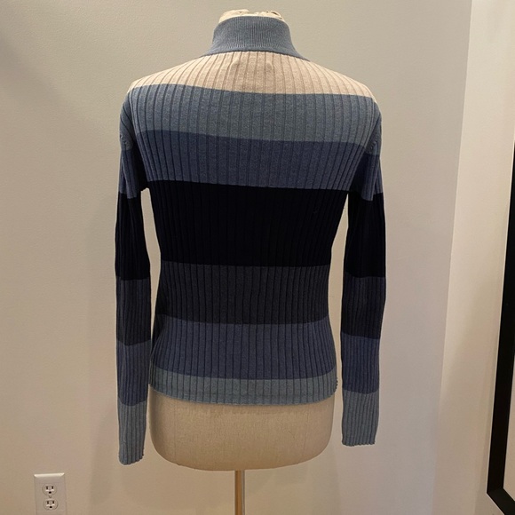 Pendleton Originals Womens Cotton Wide Stripe Ribbed Mock T Neck Blues Gray / L - Picture 4 of 9